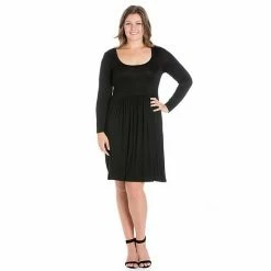 Plus Size 24seven Comfort Apparel Casual Long Sleeve Pleated Dress Gray