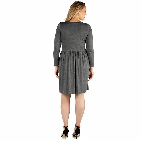 Plus Size 24seven Comfort Apparel Casual Long Sleeve Pleated Dress Gray 2 Plus Size 24seven Comfort Apparel Casual Long Sleeve Pleated Dress Gray - Image 2
