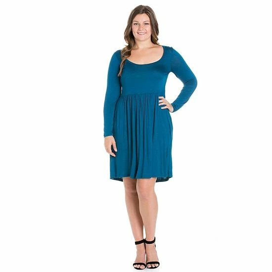Plus Size 24seven Comfort Apparel Casual Long Sleeve Pleated Dress Gray 7 Plus Size 24seven Comfort Apparel Casual Long Sleeve Pleated Dress Gray - Image 7