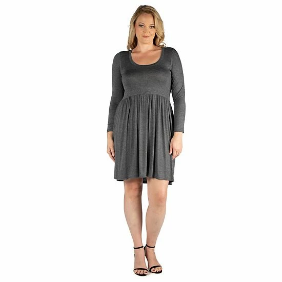 Plus Size 24seven Comfort Apparel Casual Long Sleeve Pleated Dress Gray 8 Plus Size 24seven Comfort Apparel Casual Long Sleeve Pleated Dress Gray - Image 8