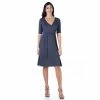 Women's 24Seven Comfort Apparel Elbow Sleeve Knee Length Faux Wrap Dress Grey