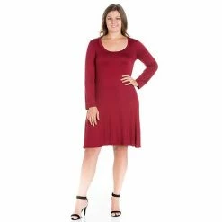 Plus Size 24seven Comfort Apparel Long Sleeve Flared Mini Dress
