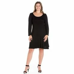 Plus Size 24seven Comfort Apparel Long Sleeve Flared Mini Dress -Waverly Shop unnamed file 1263