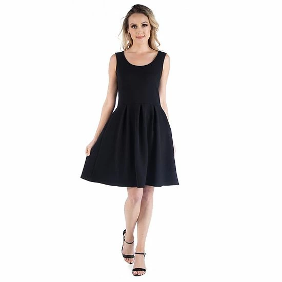 Women's 24seven Comfort Apparel Scoopneck Sleeveless Pleated Skater Dress With Pockets Black 5 Women's 24seven Comfort Apparel Scoopneck Sleeveless Pleated Skater Dress With Pockets Black - Image 5