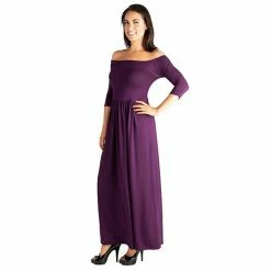Women's 24seven Comfort Apparel Off-The-Shoulder Pleated Maxi Dress Purple -Waverly Shop unnamed file 1286