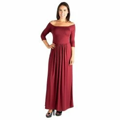 Women's 24seven Comfort Apparel Off-The-Shoulder Pleated Maxi Dress Purple -Waverly Shop unnamed file 1288