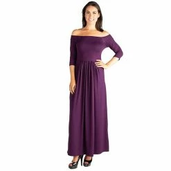 Women's 24seven Comfort Apparel Off-The-Shoulder Pleated Maxi Dress Purple -Waverly Shop unnamed file 1290