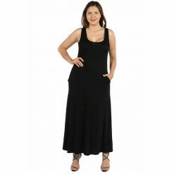 Plus Size 24seven Comfort Apparel Sleeveless Tank Maxi Dress With Pockets Black -Waverly Shop unnamed file 1296