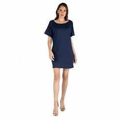 Women's 24seven Comfort Apparel Boatneck Loose Fit T-Shirtdress Black -Waverly Shop unnamed file 1308