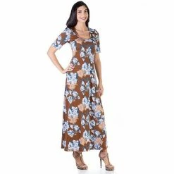 Women's 24Seven Comfort Apparel Elbow Sleeve Casual Maxi Dress Black Lilac -Waverly Shop unnamed file 1314