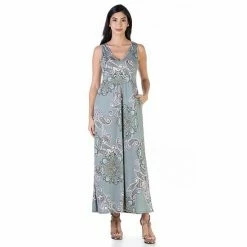 Women's 24Seven Comfort Apparel Allover Print Sleeveless Pleated Maxi Dress Gray Green -Waverly Shop unnamed file 1325