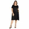 Plus Size 24seven Comfort Apparel Short Sleeve Midi Skater Dress With Pockets Black
