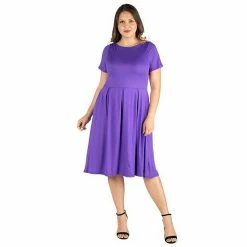 Plus Size 24seven Comfort Apparel Short Sleeve Midi Skater Dress With Pockets Black -Waverly Shop unnamed file 1335