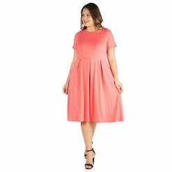 Plus Size 24seven Comfort Apparel Short Sleeve Midi Skater Dress With Pockets Black -Waverly Shop unnamed file 1337