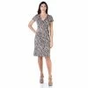 Women's 24Seven Comfort Apparel Short Sleeve Knee Length Faux Wrap Dress Green Brown