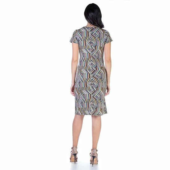 Women's 24Seven Comfort Apparel Short Sleeve Knee Length Faux Wrap Dress Green Brown 2 Women's 24Seven Comfort Apparel Short Sleeve Knee Length Faux Wrap Dress Green Brown - Image 2