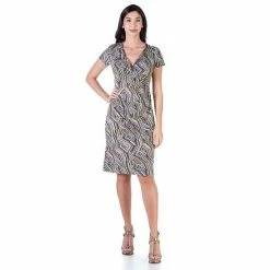 Women's 24Seven Comfort Apparel Short Sleeve Knee Length Faux Wrap Dress Green Brown 11 Women's 24Seven Comfort Apparel Short Sleeve Knee Length Faux Wrap Dress Green Brown -Waverly Shop unnamed file 1343