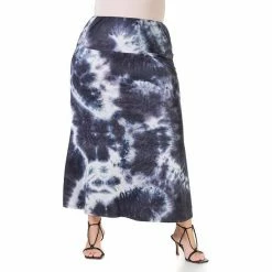 Plus Size 24Seven Comfort Apparel Elastic Waistband Maxi Skirt Black White