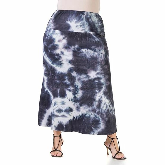 Plus Size 24Seven Comfort Apparel Elastic Waistband Maxi Skirt Black White 1 Plus Size 24Seven Comfort Apparel Elastic Waistband Maxi Skirt Black White
