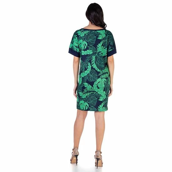 Women's 24Seven Comfort Apparel Tie Dye Loose-Fit Knee Length Shirtdress Green Navy 2 Women's 24Seven Comfort Apparel Tie Dye Loose-Fit Knee Length Shirtdress Green Navy - Image 2
