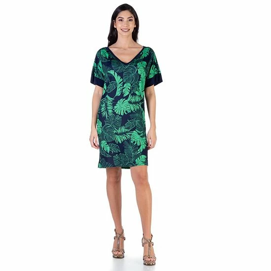 Women's 24Seven Comfort Apparel Tie Dye Loose-Fit Knee Length Shirtdress Green Navy 4 Women's 24Seven Comfort Apparel Tie Dye Loose-Fit Knee Length Shirtdress Green Navy - Image 4