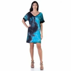 Women's 24Seven Comfort Apparel Tie Dye Loose-Fit Knee Length Shirtdress Green Navy 10 Women's 24Seven Comfort Apparel Tie Dye Loose-Fit Knee Length Shirtdress Green Navy -Waverly Shop unnamed file 1362