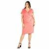 Plus Size 24seven Comfort Apparel Short Sleeve V-Neck Faux Wrap Dress Taupe