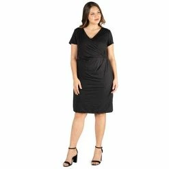 Plus Size 24seven Comfort Apparel Short Sleeve V-Neck Faux Wrap Dress Taupe -Waverly Shop unnamed file 1371