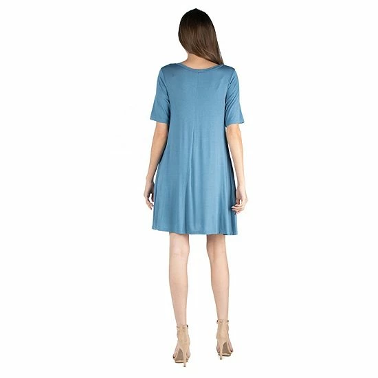 Women's 24seven Comfort Apparel Roundneck Flared Shirtdress With Pockets Black 2 Women's 24seven Comfort Apparel Roundneck Flared Shirtdress With Pockets Black - Image 2