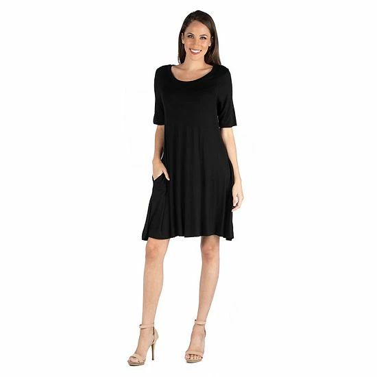 Women's 24seven Comfort Apparel Roundneck Flared Shirtdress With Pockets Black 5 Women's 24seven Comfort Apparel Roundneck Flared Shirtdress With Pockets Black - Image 5