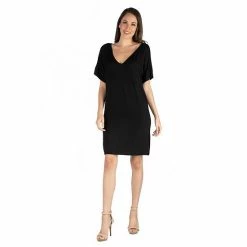 Women's 24seven Comfort Apparel V-Neck Loose Fit Shirtdress Black -Waverly Shop unnamed file 1387