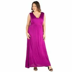 Plus Size 24seven Comfort Apparel Sleeveless Empire Waist Maxi Dress Magenta