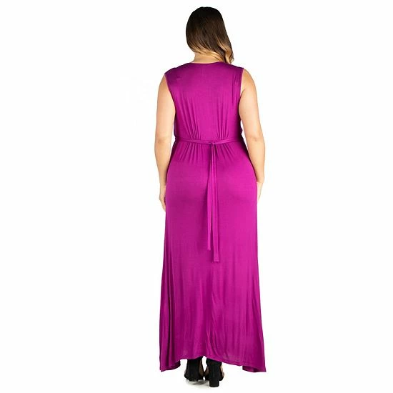 Plus Size 24seven Comfort Apparel Sleeveless Empire Waist Maxi Dress Magenta 2 Plus Size 24seven Comfort Apparel Sleeveless Empire Waist Maxi Dress Magenta - Image 2