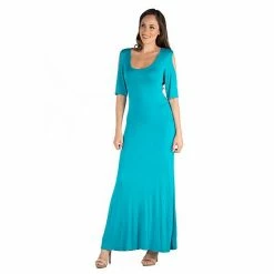 Women's 24seven Comfort Apparel Scoopneck Cold-Shoulder Maxi Dress Jade -Waverly Shop unnamed file 1401