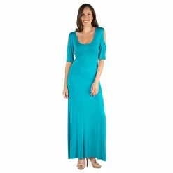 Women's 24seven Comfort Apparel Scoopneck Cold-Shoulder Maxi Dress Jade -Waverly Shop unnamed file 1403