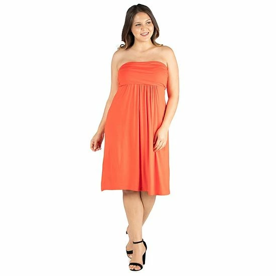 Plus Size 24seven Comfort Apparel Knee Length Strapless Mini Dress Orange 6 Plus Size 24seven Comfort Apparel Knee Length Strapless Mini Dress Orange - Image 6