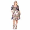 Plus Size 24Seven Comfort Apparel Paisley Print Shirt Swing Dress Taupe Navy