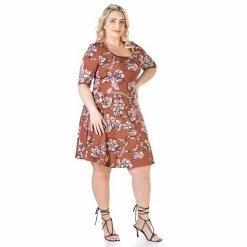 Plus Size 24Seven Comfort Apparel Paisley Print Shirt Swing Dress Taupe Navy -Waverly Shop unnamed file 1415
