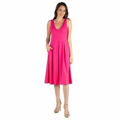Women's 24seven Comfort Apparel Fit And Flare Sleeveless Midi Tank Dress With Pockets Pink -Waverly Shop unnamed file 1422
