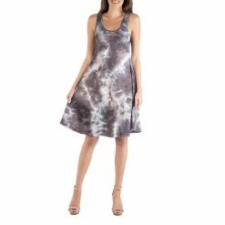 Women's 24Seven Comfort Apparel Tie Dye Watercolor A-Line Fit And Flare Dress