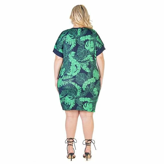 Plus Size 24Seven Comfort Apparel Casual Knee Length Shirtdress Turq Navy 2 Plus Size 24Seven Comfort Apparel Casual Knee Length Shirtdress Turq Navy - Image 2