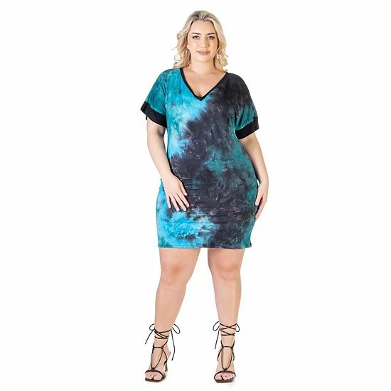 Plus Size 24Seven Comfort Apparel Casual Knee Length Shirtdress Turq Navy 6 Plus Size 24Seven Comfort Apparel Casual Knee Length Shirtdress Turq Navy - Image 6