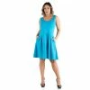 Plus Size 24seven Comfort Apparel Sleeveless Fit And Flare Dress With Pockets Turquoise