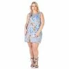 Plus Size 24Seven Comfort Apparel Floral Sleeveless Mini Shift Dress Gray Blue