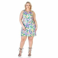 Plus Size 24Seven Comfort Apparel Floral Sleeveless Mini Shift Dress Gray Blue -Waverly Shop unnamed file 1468