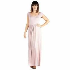 Womens' 24seven Comfort Apparel Short Sleeve Pleated Empire Waist Maxi Dress Blue