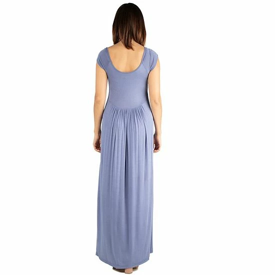 Womens' 24seven Comfort Apparel Short Sleeve Pleated Empire Waist Maxi Dress Blue 2 Womens' 24seven Comfort Apparel Short Sleeve Pleated Empire Waist Maxi Dress Blue - Image 2