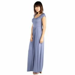 Womens' 24seven Comfort Apparel Short Sleeve Pleated Empire Waist Maxi Dress Blue 8 Womens' 24seven Comfort Apparel Short Sleeve Pleated Empire Waist Maxi Dress Blue -Waverly Shop unnamed file 1471