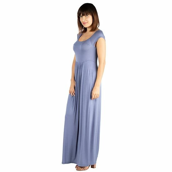 Womens' 24seven Comfort Apparel Short Sleeve Pleated Empire Waist Maxi Dress Blue 3 Womens' 24seven Comfort Apparel Short Sleeve Pleated Empire Waist Maxi Dress Blue - Image 3
