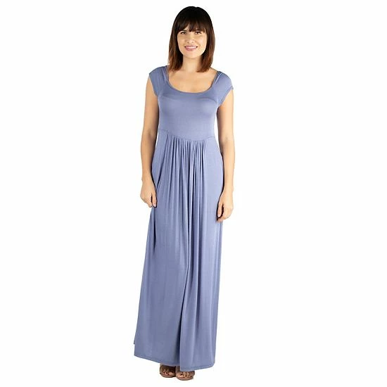 Womens' 24seven Comfort Apparel Short Sleeve Pleated Empire Waist Maxi Dress Blue 5 Womens' 24seven Comfort Apparel Short Sleeve Pleated Empire Waist Maxi Dress Blue - Image 5
